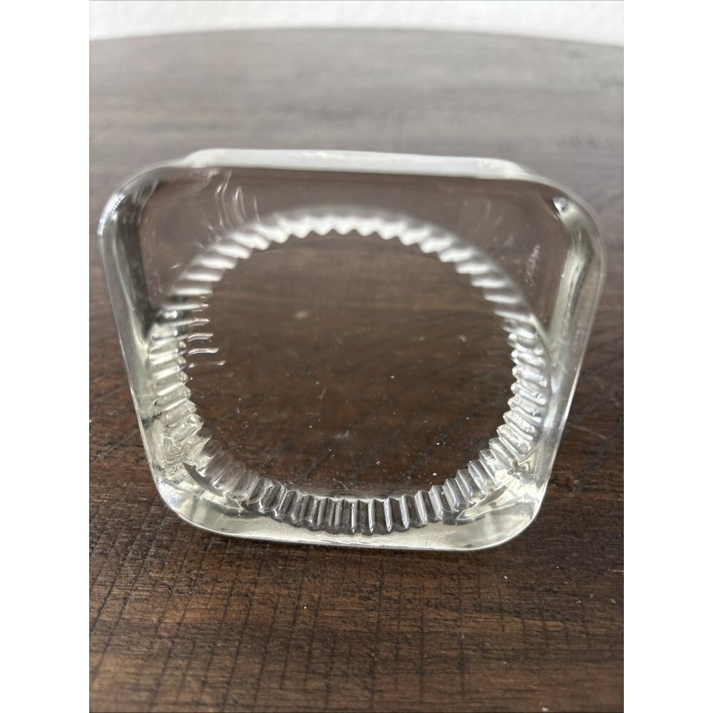 Square Shaped Glass Paperweight Round Ridged Opening 3”x3”